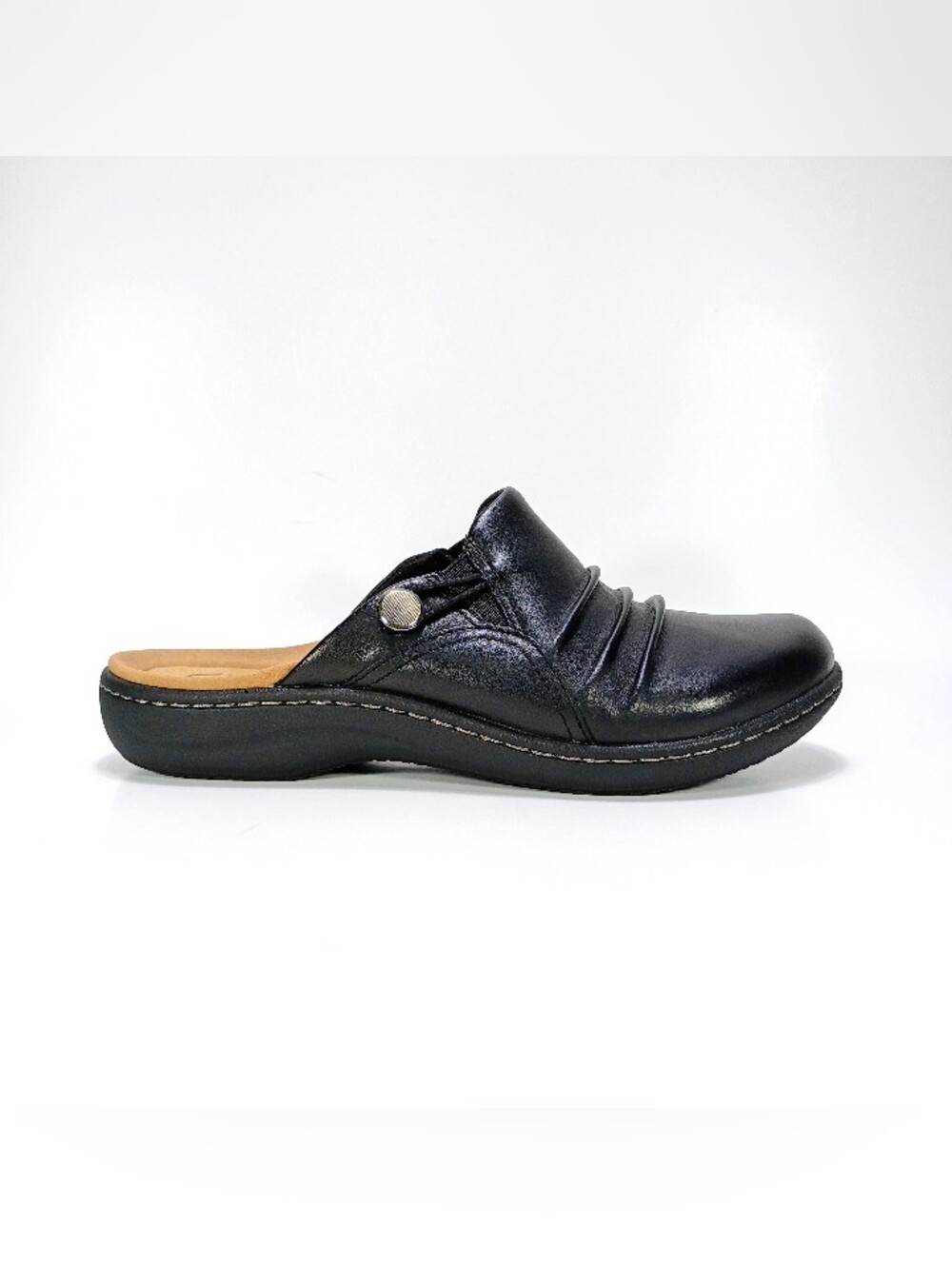 Clarks Laurieann Bay Womens 6.5 Wide Fit Black Leather Slip On Shoes Mules